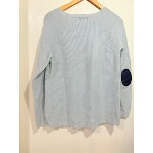 J. Crew light blue wool pullover men's sweater with leather arm patches Size S